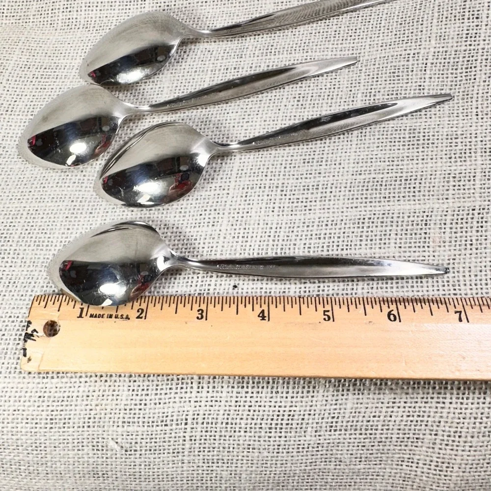Ebbtide Estate Stainless Steel Soup Spoons Made in USA Set of 4 Vintage Flatware